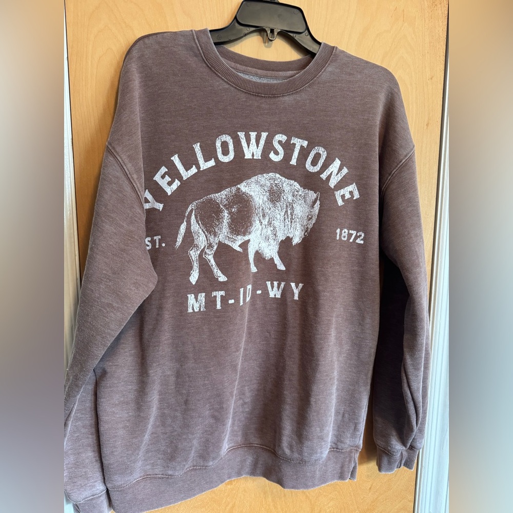 Yellowstone National Park Brown Oversized Crewneck Hoodie Goodie Two Sleeves
